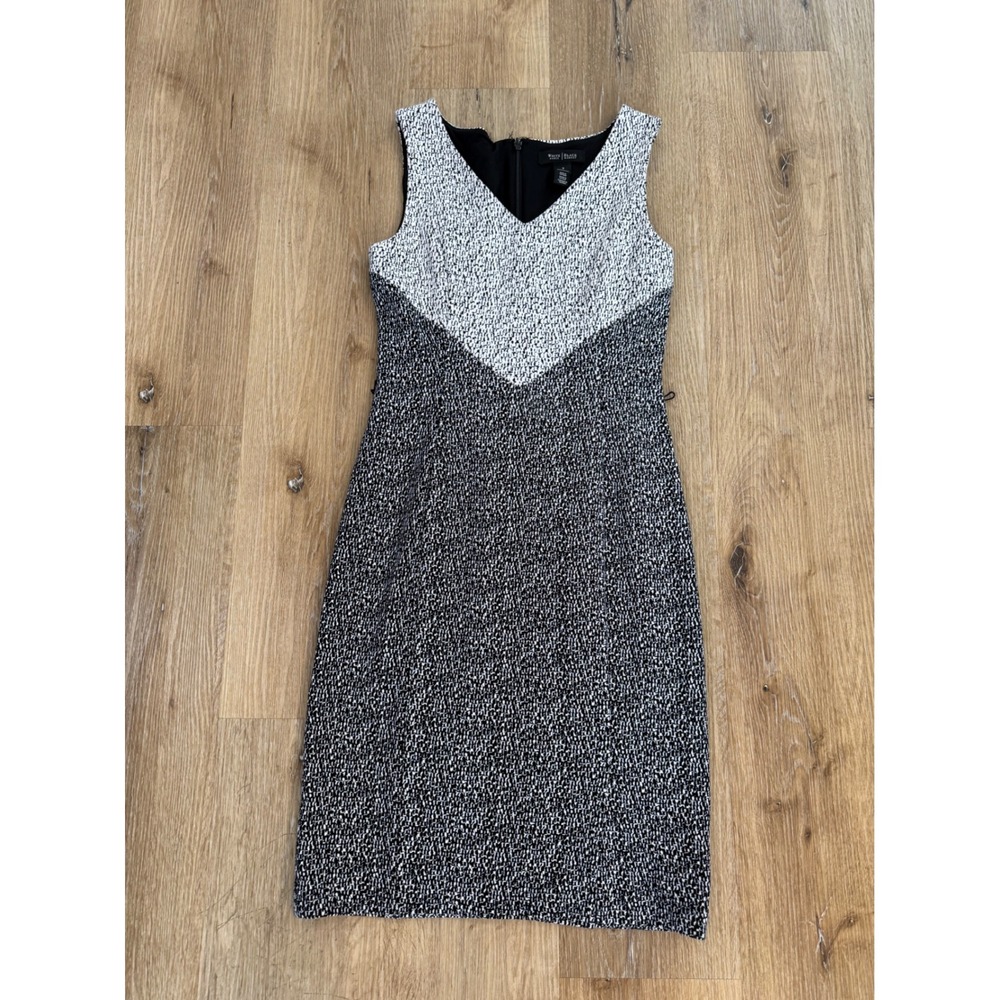 White House Black Market Sheath Dress Womens 0 Black White Chevron Textured Knit